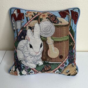 Vintage Bunny Rabbit Tapestry Pillow Simply Country Garden Visitors Cottagecore